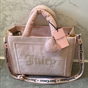 Juicy Couture Pink Tote Bag with Logo and Velour Finish